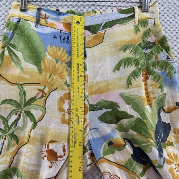 Rachel Zoe Pants S Yellow Linen Tropical Novelty Print PullOn High Rise Wide Leg - Picture 11 of 15